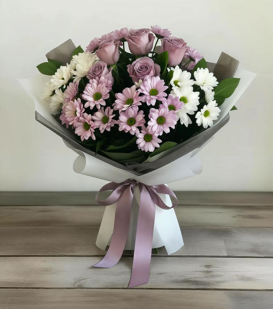 Букет цветов из: Хризантемы и Розы в Отрадное
