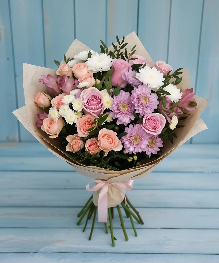Букет цветов из: Хризантемы, Розы и Альстромерии в Отрадное