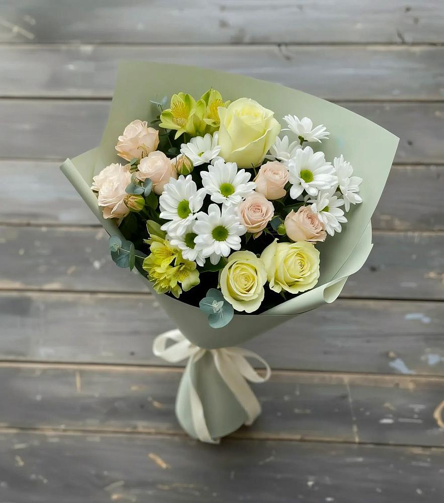 Букет цветов из: Альстромерии, Розы и Хризантемы в Отрадное