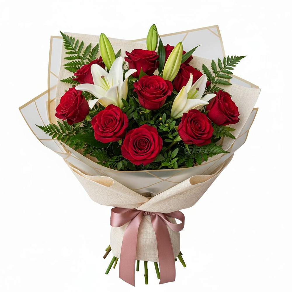 Букет цветов из: Лилии и Розы в Отрадное