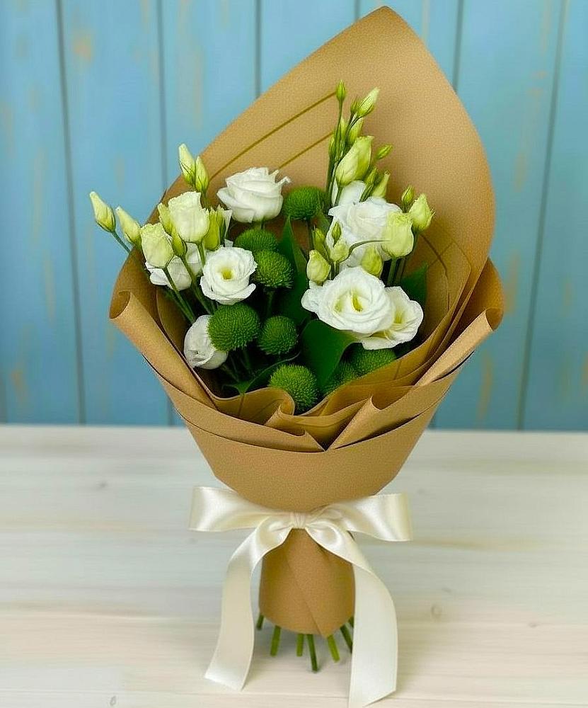 Букет цветов из: Хризантемы и Лизиантусы в Отрадное