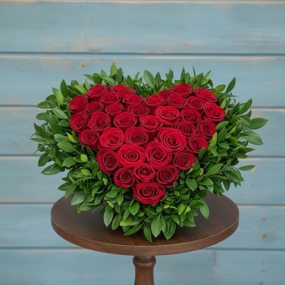 Цветочная композиция из Розы в виде сердца в Отрадное