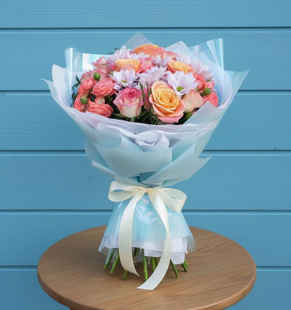 Букет цветов из: Хризантемы и Розы в Отрадное