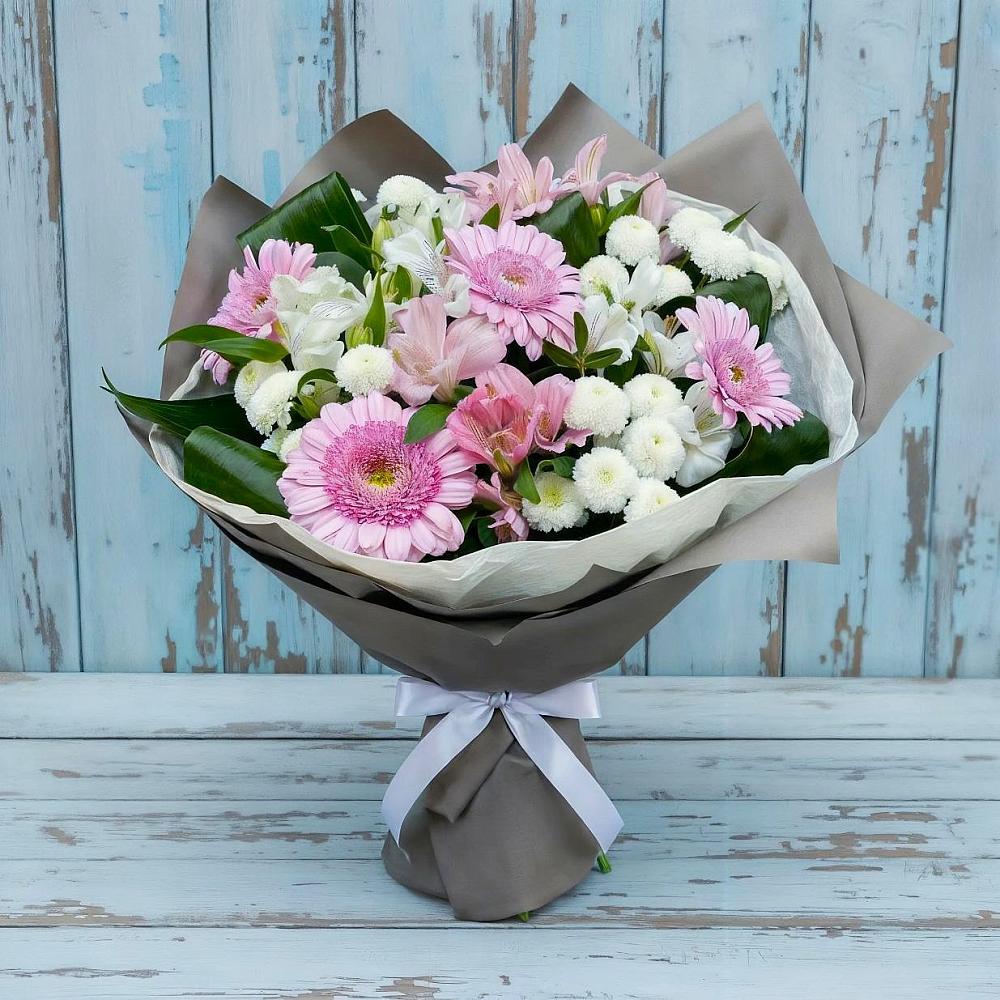 Букет цветов из: Герберы, Альстромерии и Хризантемы в Отрадное